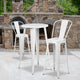 White |#| 24inch Round White Metal Indoor-Outdoor Bar Table Set with 2 Cafe Stools