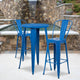 Blue |#| 24inch Round Blue Metal Indoor-Outdoor Bar Table Set with 2 Cafe Stools