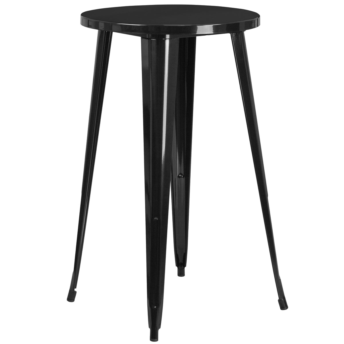 Black |#| 24inch Round Black Metal Indoor-Outdoor Bar Table Set with 2 Backless Stools