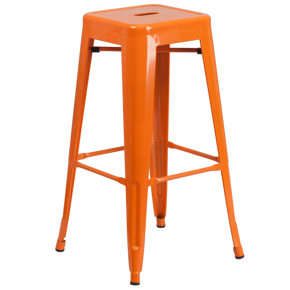 Orange |#| 24inch Round Orange Metal Indoor-Outdoor Bar Table Set with 2 Backless Stools