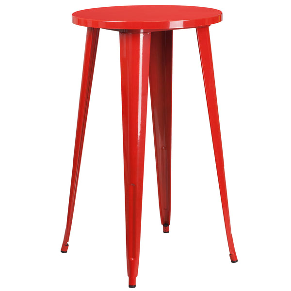 Red |#| 24inch Round Red Metal Indoor-Outdoor Bar Table Set with 2 Backless Stools