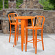 Orange |#| 24inch Round Orange Metal Indoor-Outdoor Bar Table Set with 2 Slat Back Stools