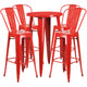 Red |#| 24inch Round Red Metal Indoor-Outdoor Bar Table Set with 4 Cafe Stools