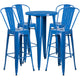 Blue |#| 24inch Round Blue Metal Indoor-Outdoor Bar Table Set with 4 Cafe Stools