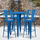 Blue |#| 24inch Round Blue Metal Indoor-Outdoor Bar Table Set with 4 Cafe Stools