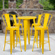 Yellow |#| 24inch Round Yellow Metal Indoor-Outdoor Bar Table Set with 4 Cafe Stools