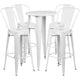 White |#| 24inch Round White Metal Indoor-Outdoor Bar Table Set with 4 Cafe Stools