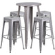 Silver |#| 24inch Round Silver Metal Indoor-Outdoor Bar Table Set with 4 Backless Stools