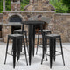 Black |#| 24inch Round Black Metal Indoor-Outdoor Bar Table Set with 4 Backless Stools