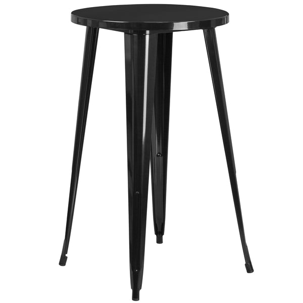 Black |#| 24inch Round Black Metal Indoor-Outdoor Bar Table Set with 4 Backless Stools