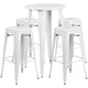 White |#| 24inch Round White Metal Indoor-Outdoor Bar Table Set with 4 Backless Stools