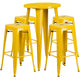 Yellow |#| 24inch Round Yellow Metal Indoor-Outdoor Bar Table Set with 4 Backless Stools