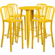 Yellow |#| 24inch Round Yellow Metal Indoor-Outdoor Bar Table Set with 4 Slat Back Stools