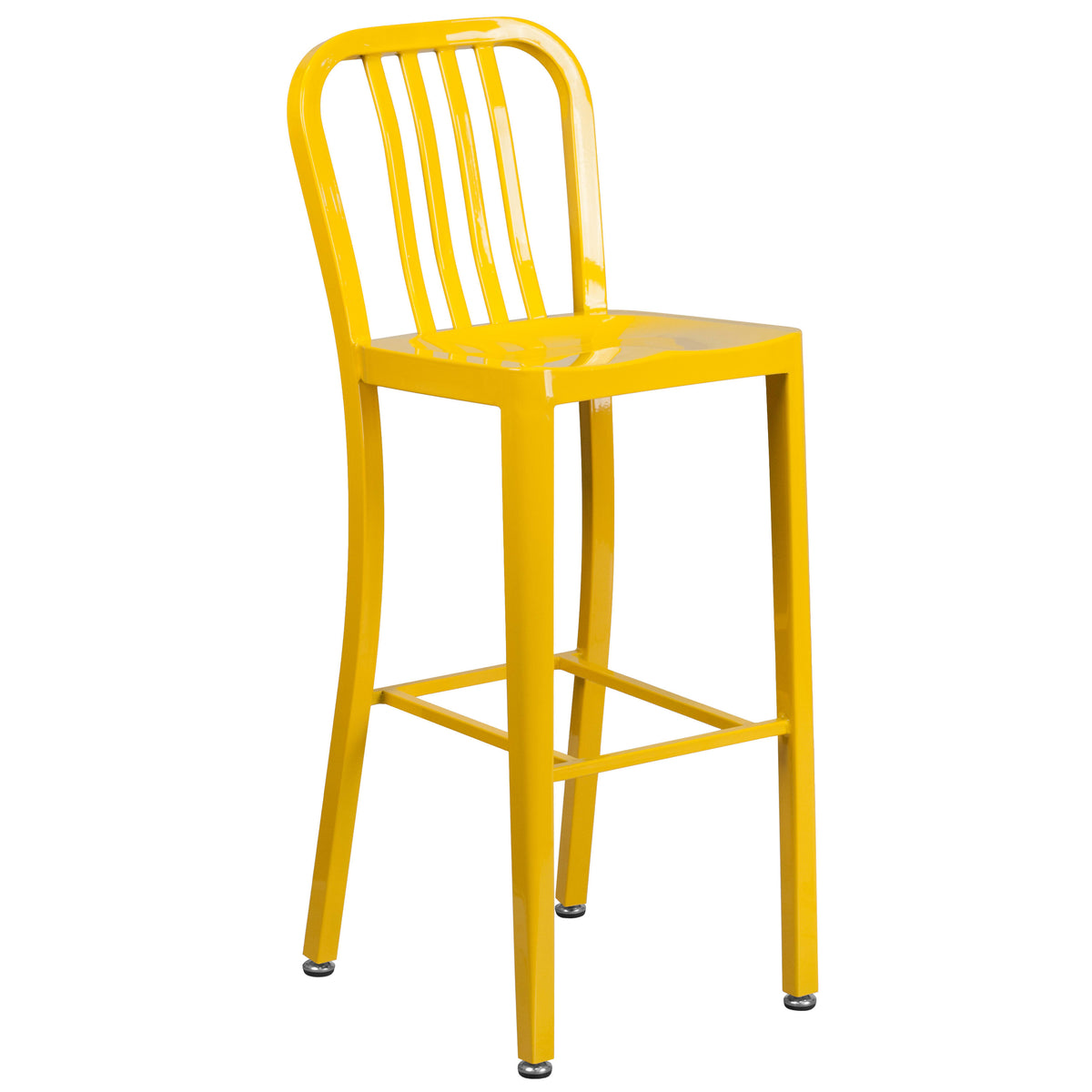 Yellow |#| 24inch Round Yellow Metal Indoor-Outdoor Bar Table Set with 4 Slat Back Stools