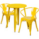 Yellow |#| 24inch Round Yellow Metal Indoor-Outdoor Table Set with 2 Arm Chairs - Patio Set
