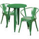 Green |#| 24inch Round Green Metal Indoor-Outdoor Table Set with 2 Arm Chairs - Patio Set