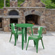 Green |#| 24inch Round Green Metal Indoor-Outdoor Table Set with 2 Arm Chairs - Patio Set