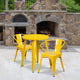 Yellow |#| 24inch Round Yellow Metal Indoor-Outdoor Table Set with 2 Arm Chairs - Patio Set