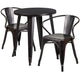 Black-Antique Gold |#| 24inch Round Black-Gold Metal Indoor-Outdoor Table Set w/ 2 Arm Chairs - Patio Set