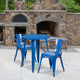 Blue |#| 24inch Round Blue Metal Indoor-Outdoor Table Set with 2 Arm Chairs - Patio Set