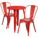 Red |#| 24inch Round Red Metal Indoor-Outdoor Table Set with 2 Cafe Chairs - Patio Set