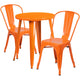 Orange |#| 24inch Round Orange Metal Indoor-Outdoor Table Set with 2 Cafe Chairs - Patio Set