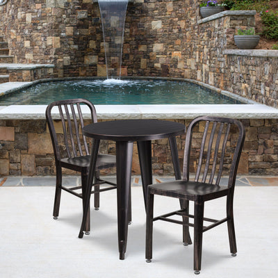 Commercial Grade 24" Round Metal Indoor-Outdoor Table Set with 2 Vertical Slat Back Chairs - View 2