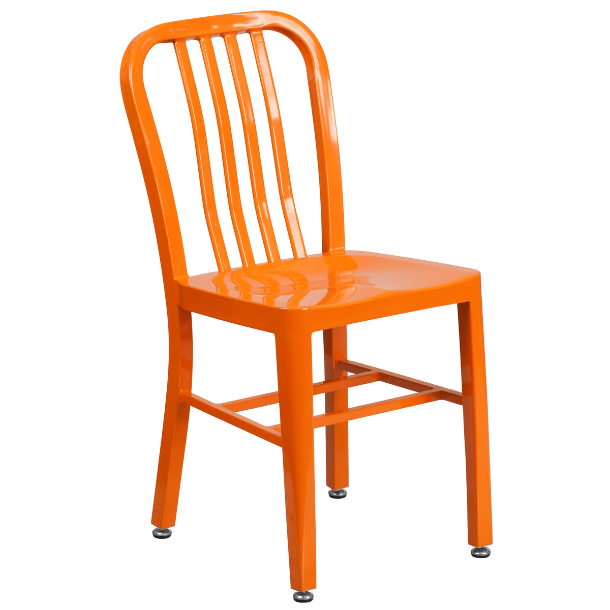 Orange |#| 24inch Round Orange Metal Indoor-Outdoor Table Set w/ 2 Vertical Slat Back Chairs
