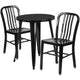 Black |#| 24inch Round Black Metal Indoor-Outdoor Table Set with 2 Vertical Slat Back Chairs
