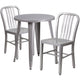 Silver |#| 24inch Round Silver Metal Indoor-Outdoor Table Set w/ 2 Vertical Slat Back Chairs