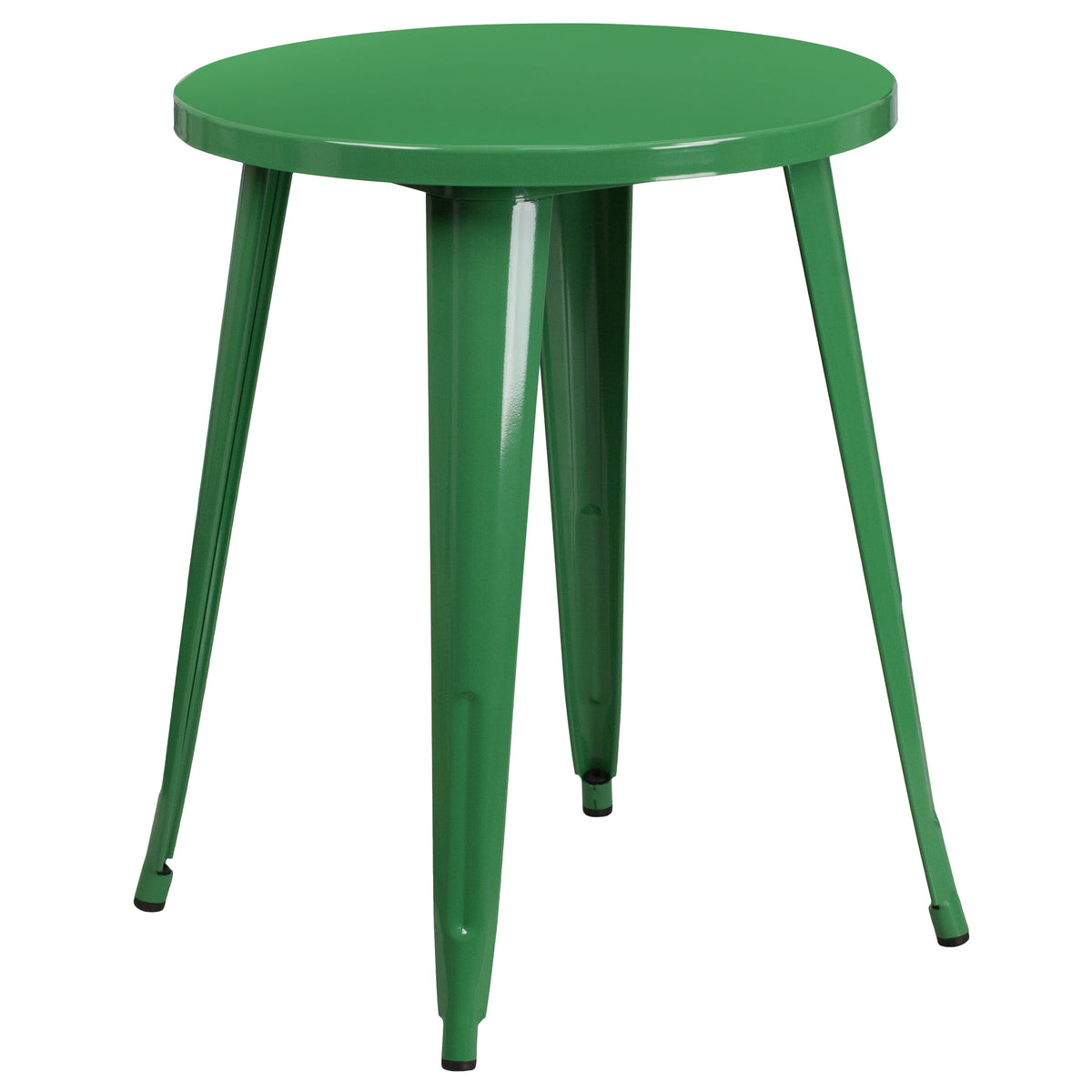 Green |#| 24inch Round Green Metal Indoor-Outdoor Table Set with 2 Vertical Slat Back Chairs