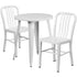 Commercial Grade 24" Round Metal Indoor-Outdoor Table Set with 2 Vertical Slat Back Chairs