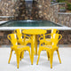 Yellow |#| 24inch Round Yellow Metal Indoor-Outdoor Table Set with 4 Arm Chairs