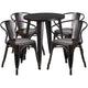 Black-Antique Gold |#| 24inch Round Black-Antique Gold Metal Indoor-Outdoor Table Set with 4 Arm Chairs