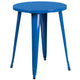 Blue |#| 24inch Round Blue Metal Indoor-Outdoor Table Set with 4 Arm Chairs