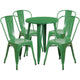Green |#| 24inch Round Green Metal Indoor-Outdoor Table Set with 4 Cafe Chairs