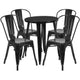 Black |#| 24inch Round Black Metal Indoor-Outdoor Table Set with 4 Cafe Chairs