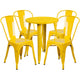 Yellow |#| 24inch Round Yellow Metal Indoor-Outdoor Table Set with 4 Cafe Chairs