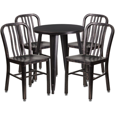 Commercial Grade 24" Round Metal Indoor-Outdoor Table Set with 4 Vertical Slat Back Chairs - View 1