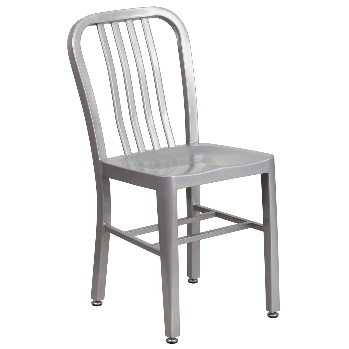 Silver |#| 24inch Round Silver Metal Indoor-Outdoor Table Set w/ 4 Vertical Slat Back Chairs