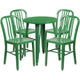 Green |#| 24inch Round Green Metal Indoor-Outdoor Table Set with 4 Vertical Slat Back Chairs