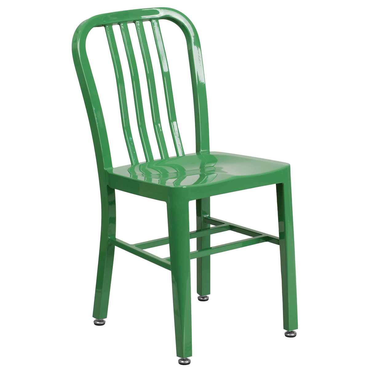 Green |#| 24inch Round Green Metal Indoor-Outdoor Table Set with 4 Vertical Slat Back Chairs