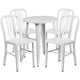 White |#| 24inch Round White Metal Indoor-Outdoor Table Set with 4 Vertical Slat Back Chairs