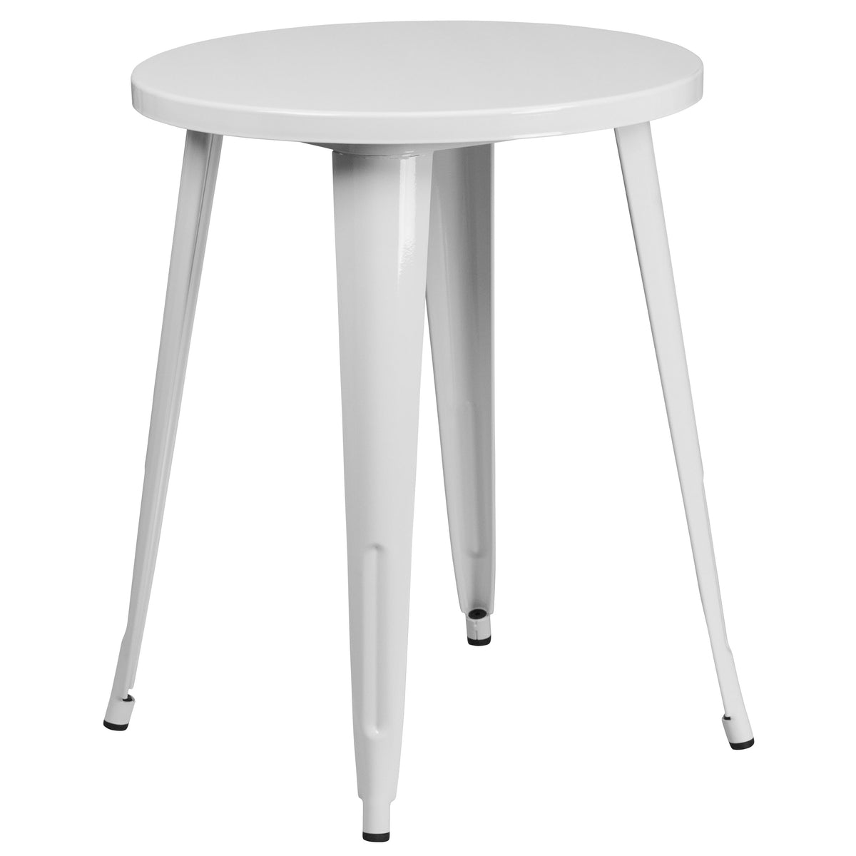 White |#| 24inch Round White Metal Indoor-Outdoor Table Set with 4 Vertical Slat Back Chairs