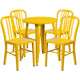 Yellow |#| 24inch Round Yellow Metal Indoor-Outdoor Table Set w/ 4 Vertical Slat Back Chairs