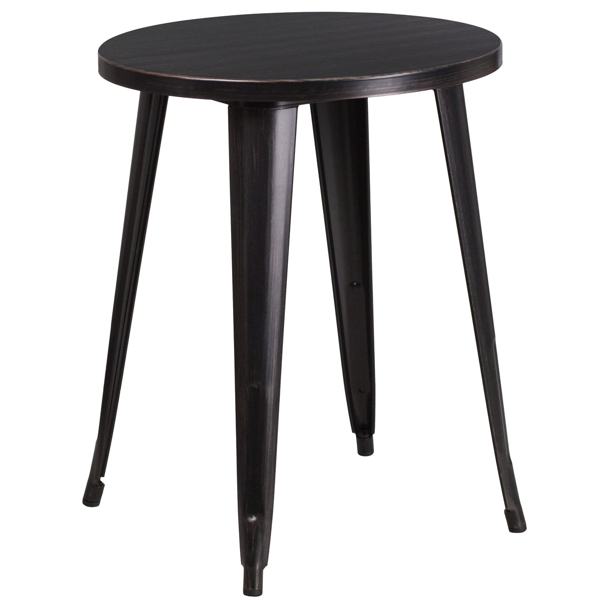 Black-Antique Gold |#| 24inch Round Black-Gold Metal Indoor-Outdoor Table Set with 4 Slat Back Chairs