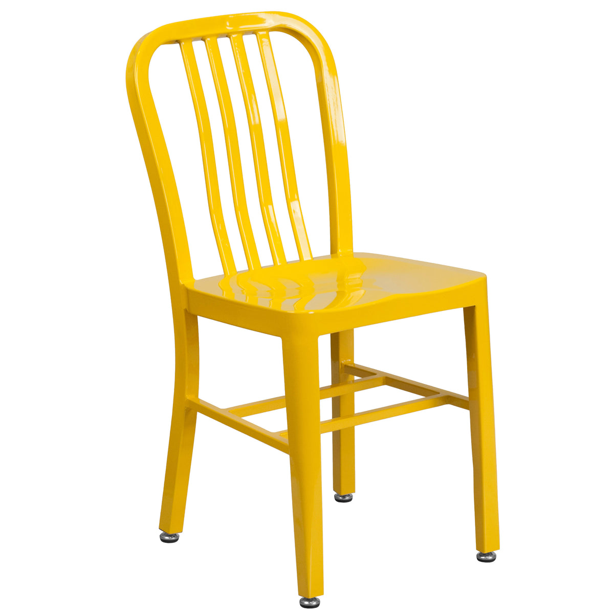 Yellow |#| 24inch Round Yellow Metal Indoor-Outdoor Table Set w/ 4 Vertical Slat Back Chairs