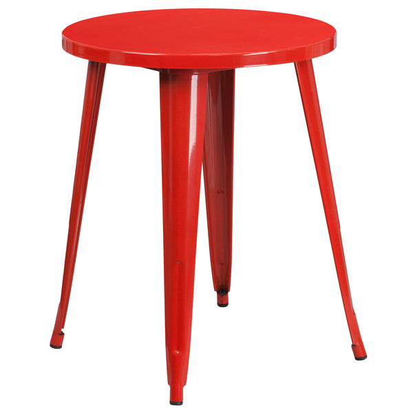 Red |#| 24inch Round Red Metal Indoor-Outdoor Table Set with 4 Vertical Slat Back Chairs