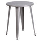Silver |#| 24inch Round Silver Metal Indoor-Outdoor Table Set w/ 4 Vertical Slat Back Chairs