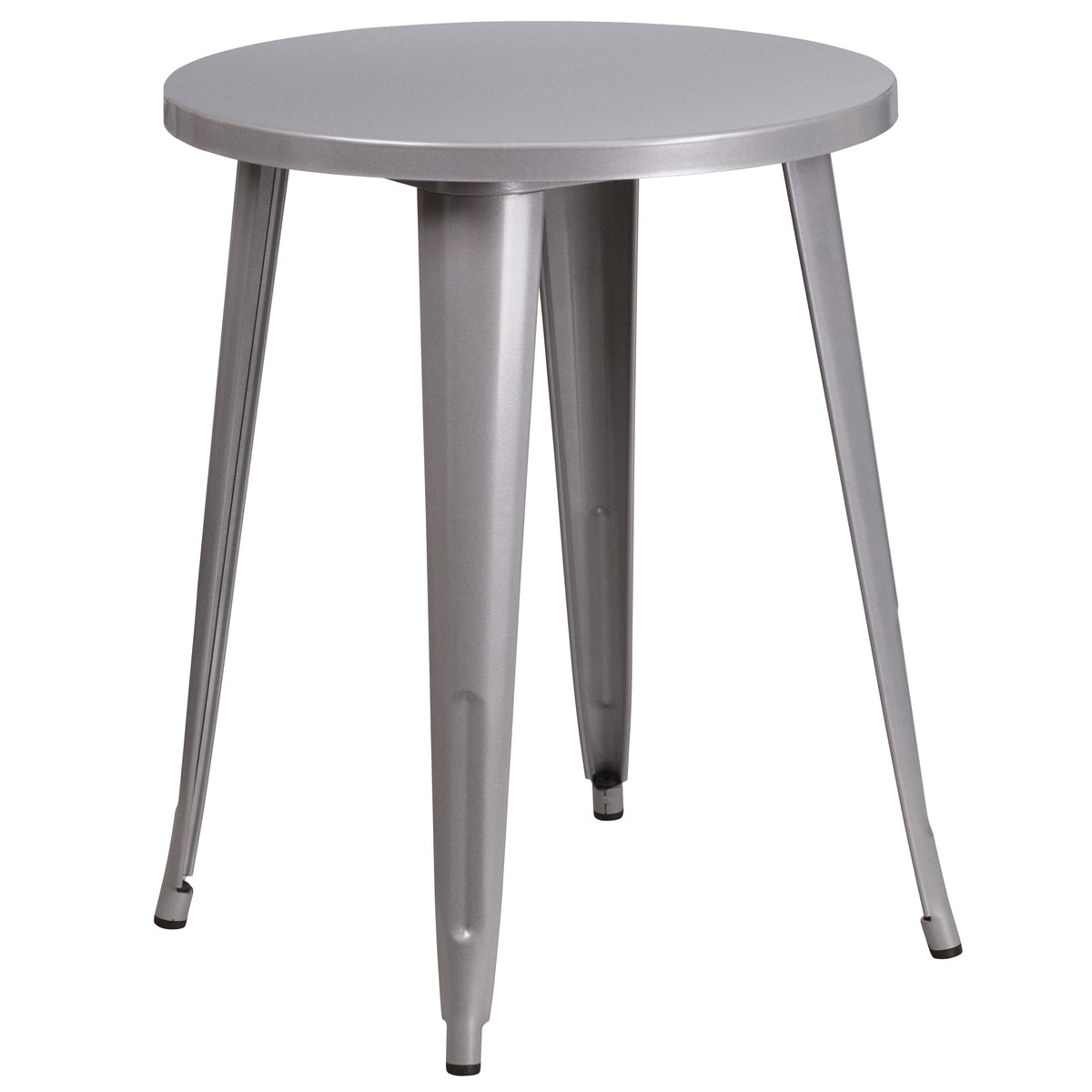 Silver |#| 24inch Round Silver Metal Indoor-Outdoor Table Set w/ 4 Vertical Slat Back Chairs